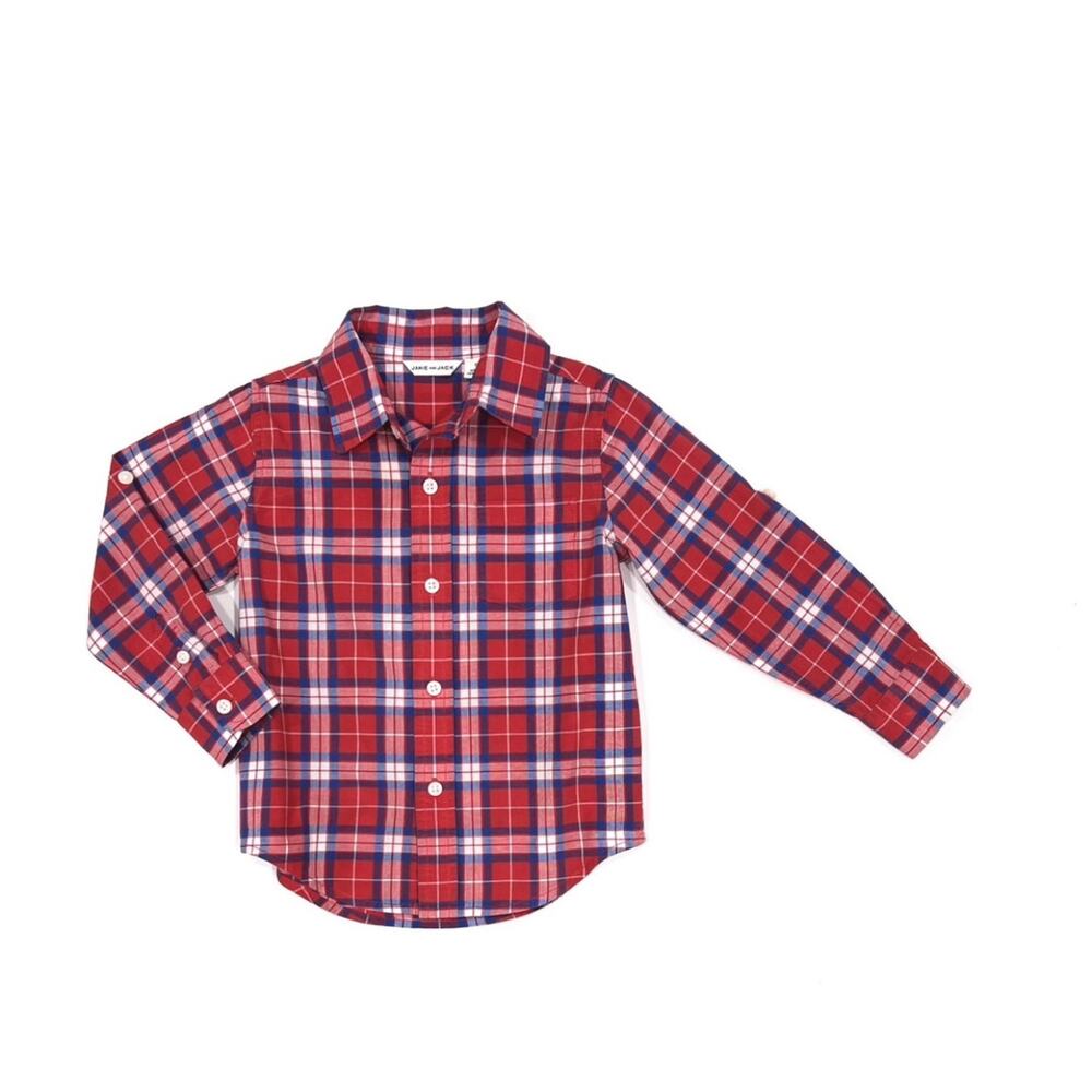 Janie and Jack Red Tartan Button Down Shirt